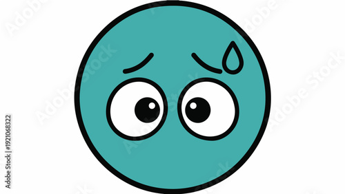 teal anxious emoji face expressing worry stress and nervousness with a sweat drop for mental health awareness and digital media