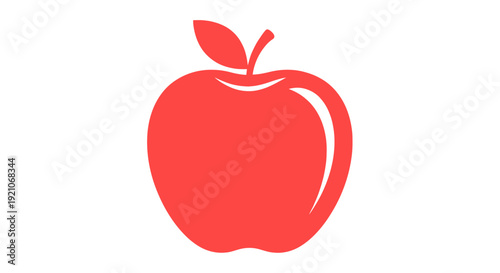 A simple, stylized red apple with a leaf and stem, isolated on a white background.