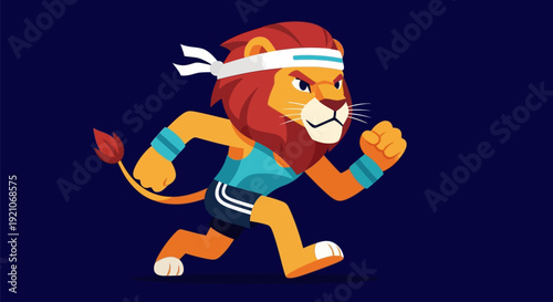 Cartoon Lion Running Fitness Character Illustration.