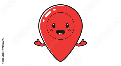 Cartoon Map Pin Character with Facial Expression.