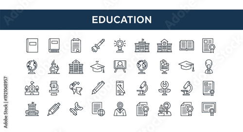 Education icons set learning school and academic concepts illustrated