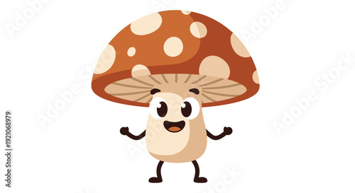 Cartoon Mushroom Character with Big Smile.