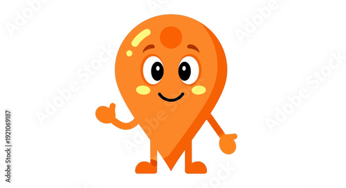 Cartoon Orange Map Pin Character Smiling.
