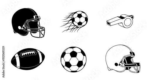 Professional Sports Icon Set - American Football, Soccer, and Fan Gear Vector Collection