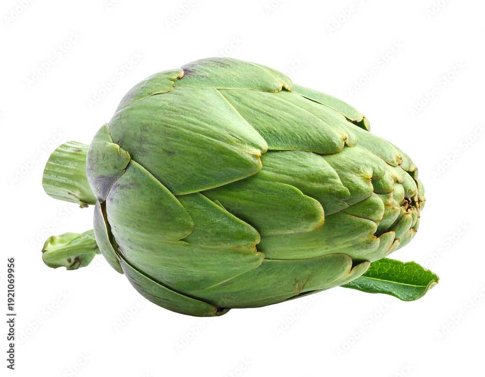Obraz premium Fresh green artichoke isolated on a white background healthy food.
