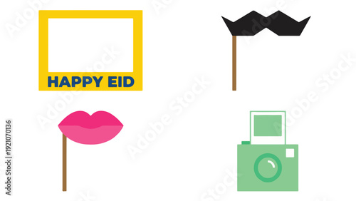 Fun Eid Party Photo Booth Prop and Camera Icon Set