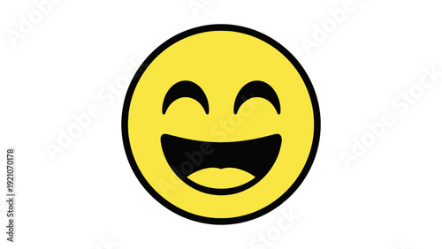 yellow laughing emoji face graphic with a wide open mouth and joyful eyes conveying happiness amusement and positive digital communication.
