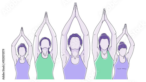 yoga group of diverse women practicing in prayer pose symbolizing wellness mindfulness and inner peace ideal for health and lifestyle content.