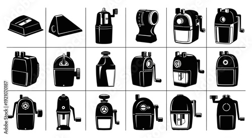 Collection of various coffee grinder designs and styles on display