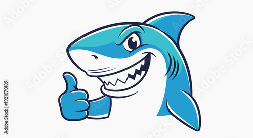 Cartoon Shark Character Giving Thumbs Up.