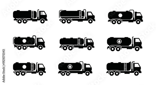 a diverse collection of tanker truck icons representing fuel delivery industrial logistics and essential liquid transportation services.