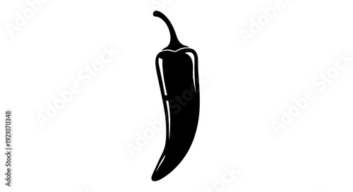Black silhouette chili pepper icon on white background for design and culinary use