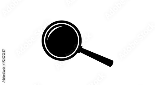 Black magnifying glass icon with white outline on plain white background for search or investigation concepts