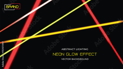 Abstract neon glow effect with intersecting red and yellow light beams. Modern digital art and graphic design for backgrounds and overlays.