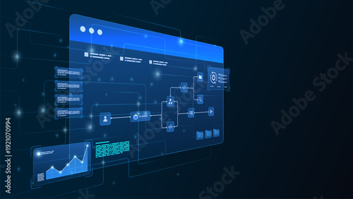 AI workflow automation artificial intelligence. ai agent workflow diagram dashboard machine learning architecture with data processing system, data pipelines, analytics diagram and automation system.