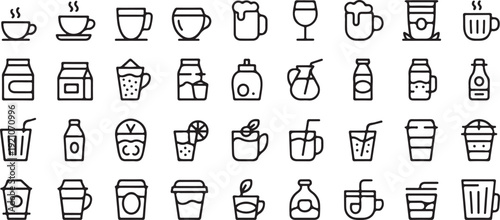 Vector graphic illustration of dining icons set featuring various utensils, plates, and chef symbols for restaurant and food service designs