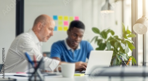 Business meeting collaboration in modern office with white background and natural light
