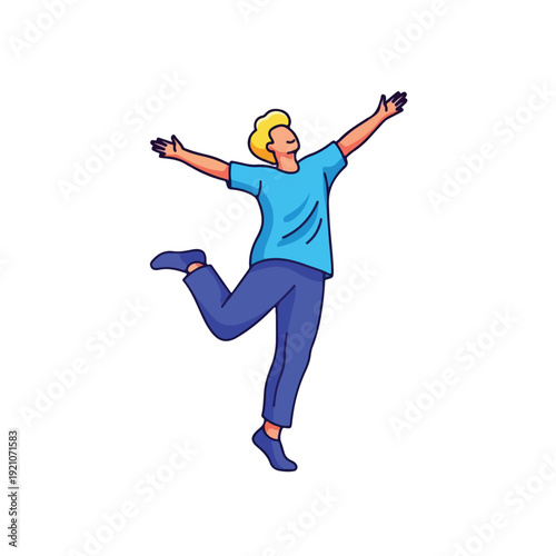 Cheerful Young Man Dancing with Joy and Freedom