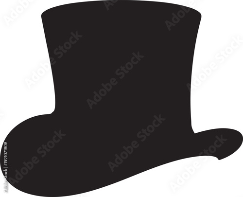A simple black silhouette of a traditional top hat on a white background in a vector graphic illustration
