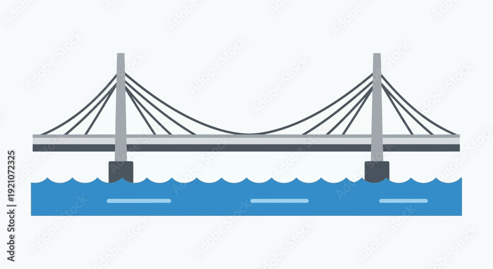 Fototapeta premium Modern Cable-Stayed Bridge Over Blue Water, Minimalist Design