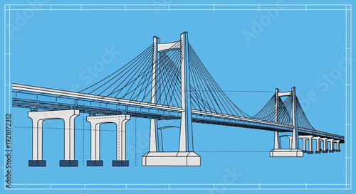 Modern Cable-Stayed Bridge Blueprint Design. Engineering Structure.