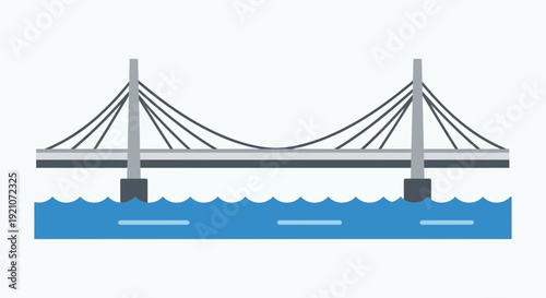 Modern Cable-Stayed Bridge Over Blue Water, Minimalist Design