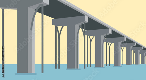 Modern Concrete Bridge Structure with Arches and Supports