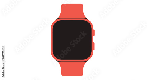Modern Smartwatch with Red Band and Black Screen, Isolated on White Background
