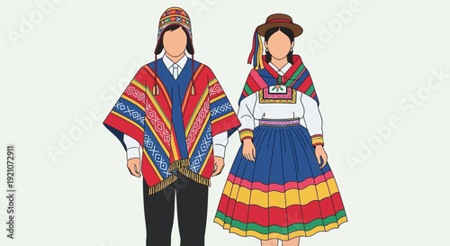 Peruvian Couple Traditional Clothing Andean Culture Ethnic Attire