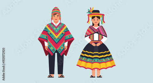 Peruvian Couple in Traditional Andean Clothing
