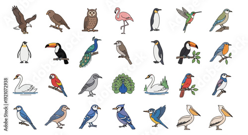 Pixel Art Birds Collection: Diverse Avian Species in Retro Style