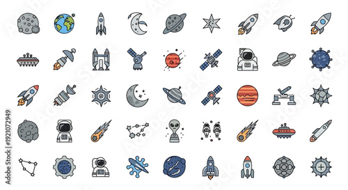 Pixel Art Space Icons: Planets, Rockets, Astronauts, Aliens, Stars