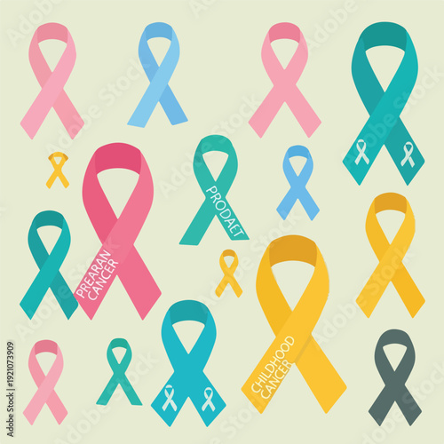 Colorful awareness ribbons for various causes and support