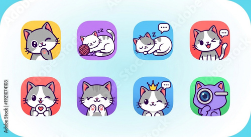 Cute cartoon cats with various expressions and poses