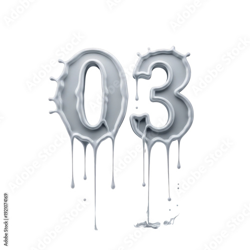 White 03 numbers dripping like paint