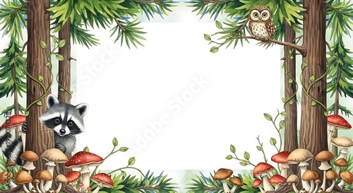 Whimsical Forest Scene with Raccoon and Owl.