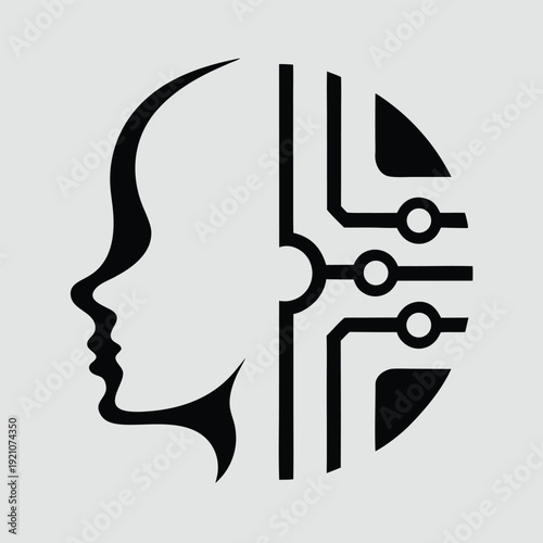 Human profile blended with digital circuitry representing artificial intelligence