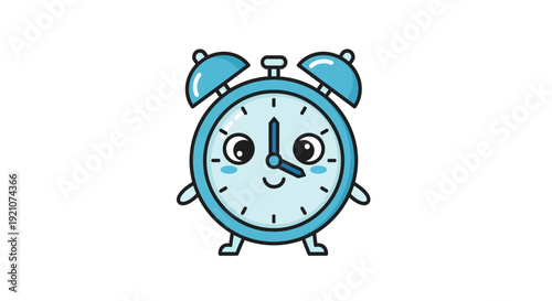 Smiling Cartoon Alarm Clock Character Design.