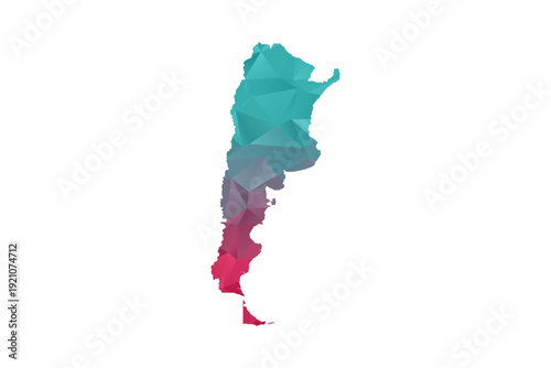 Argentina Map - Polygon Style Vector Illustration in Teal and Red Gradient, Low Poly Geometric Design, Isolated on White Background for Infographics and Education.