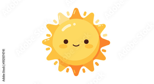 Smiling Cartoon Sun Character with Happy Face.