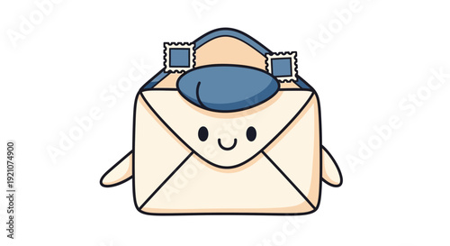 Smiling Envelope Character with Postage Stamps.