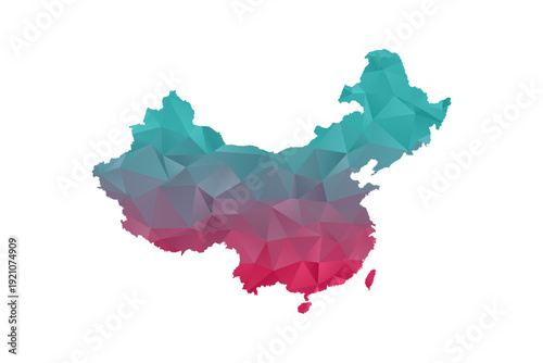 China Map - Polygon Style Vector Illustration in Teal and Red Gradient, Low Poly Geometric Design, Isolated on White Background for Infographics and Education.