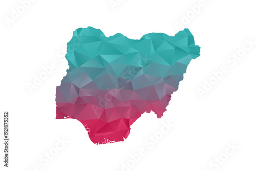 Nigeria Map - Polygon Style Vector Illustration in Teal and Red Gradient, Low Poly Geometric Design, Isolated on White Background for Infographics and Education.