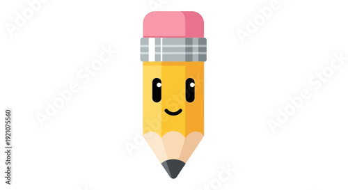 Yellow Pencil Cartoon Character with Eraser.