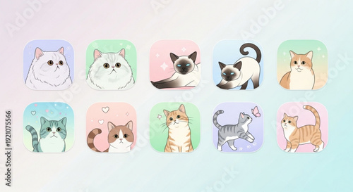 Adorable cartoon cats in colorful stickers for kids and pet lovers
