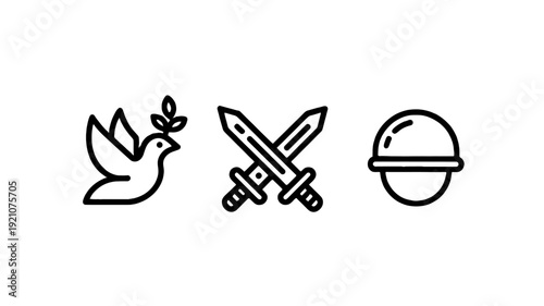 Symbolic representation of peace, conflict, and security.