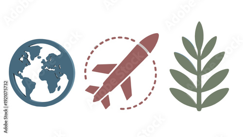 Symbolic representation of earth, rocket and plant.