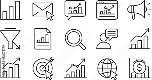 Set of 16 business and finance line icons vector