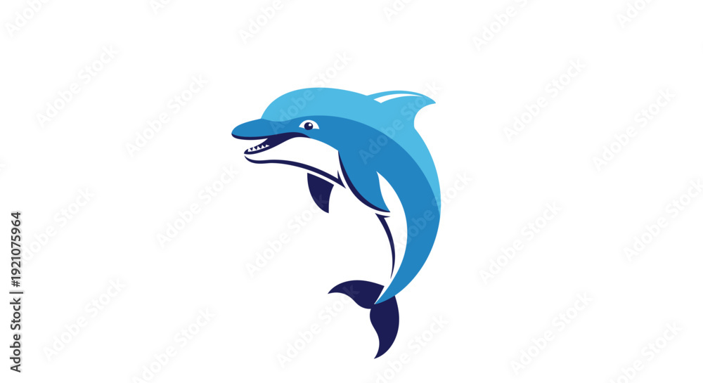 Fototapeta premium Blue Dolphin Illustration Jumping in Water.