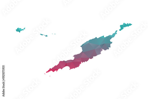 Anguilla Map - Polygon Style Vector Illustration in Teal and Red Gradient, Low Poly Geometric Design, Isolated on White Background for Infographics and Education.